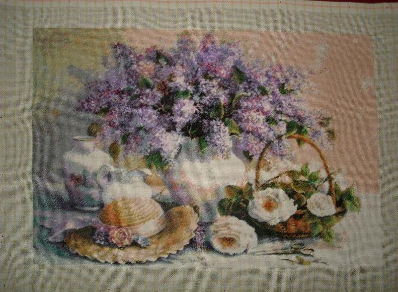 Counted Cross Stitch Tapestry – Completed – Lilacs